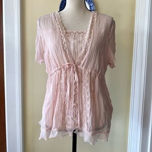 Clothing Co. by Notations | Y2K Sheer Pastel Pink Fairycore Lace & Beaded Blouse